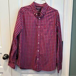 Nautica Men's Red & Blue Checkered Long Sleeve Button Down Shirt Size Large